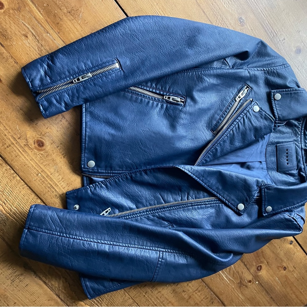 Anthropologie Navy Blue Leather Moto Jacket